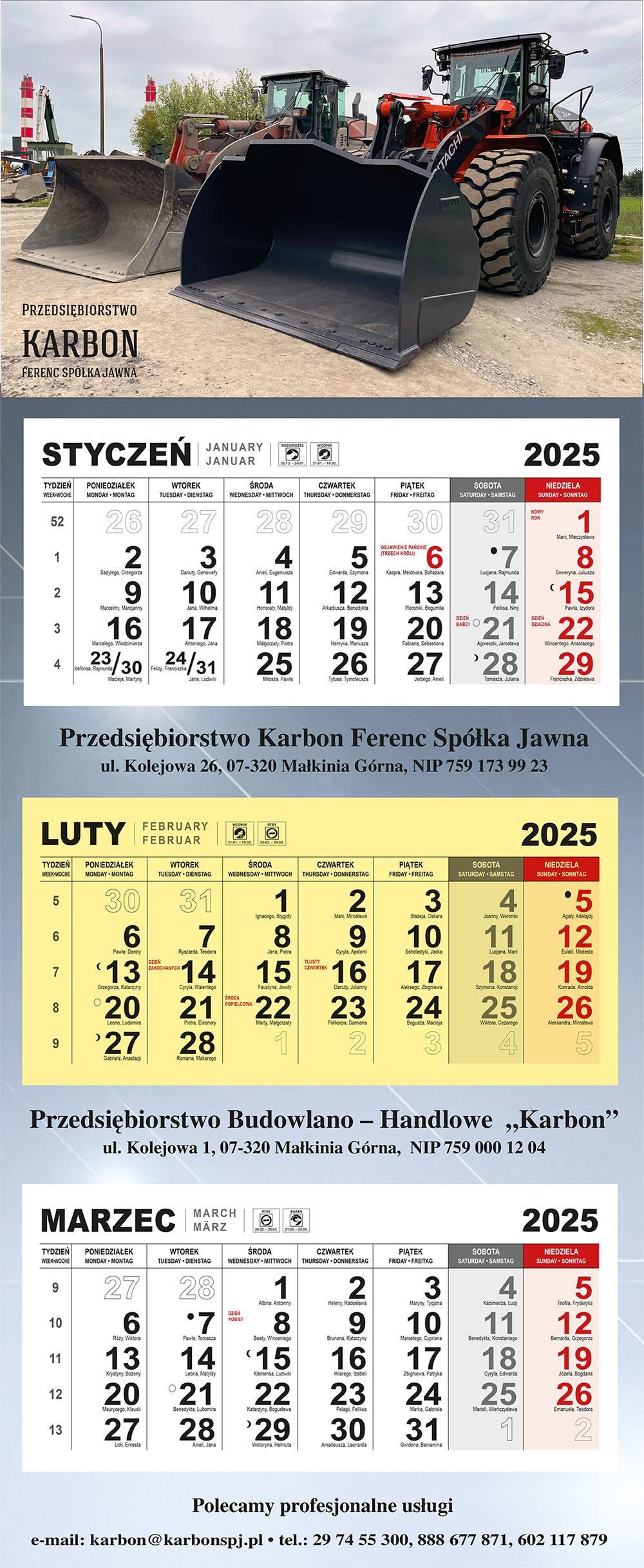 Kalendarz Trójdzielny Karbon